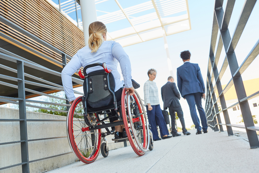 Group of workers going for a walk or wheel